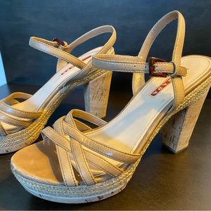 Resortwear Prada Cork & Beige Leather Strap Sandal     - Size 9